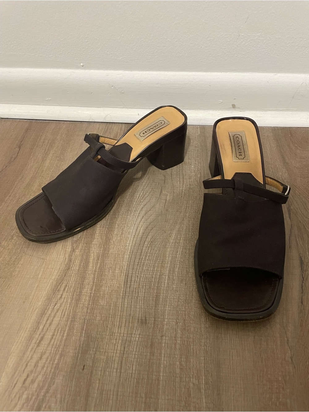 Coach Y2K vintage fabric block-heel slide sandals